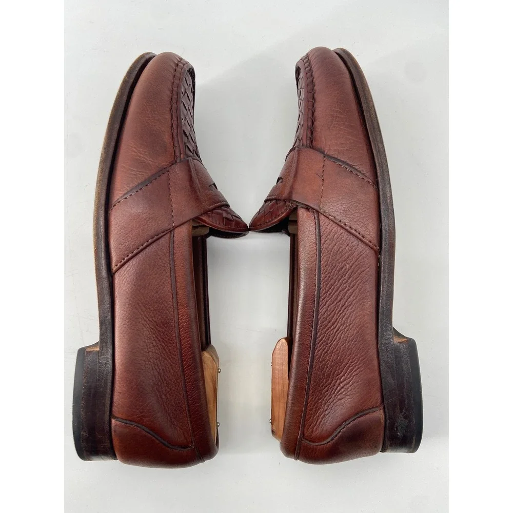 Allen Edmonds Loafers Men 9.5 EEE Brown Ivanhoe Woven Penny Classic Dress Shoes